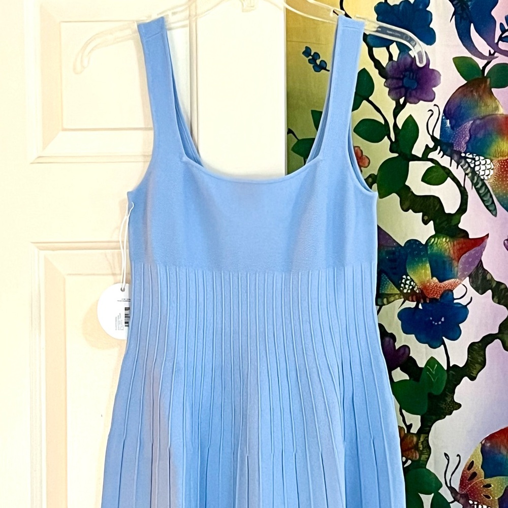 🌺🎉HP🎉🌺 NWT Staud Ellison Pleated Midi Dress Blue White 🌟Rare🌟 - Picture 10 of 15